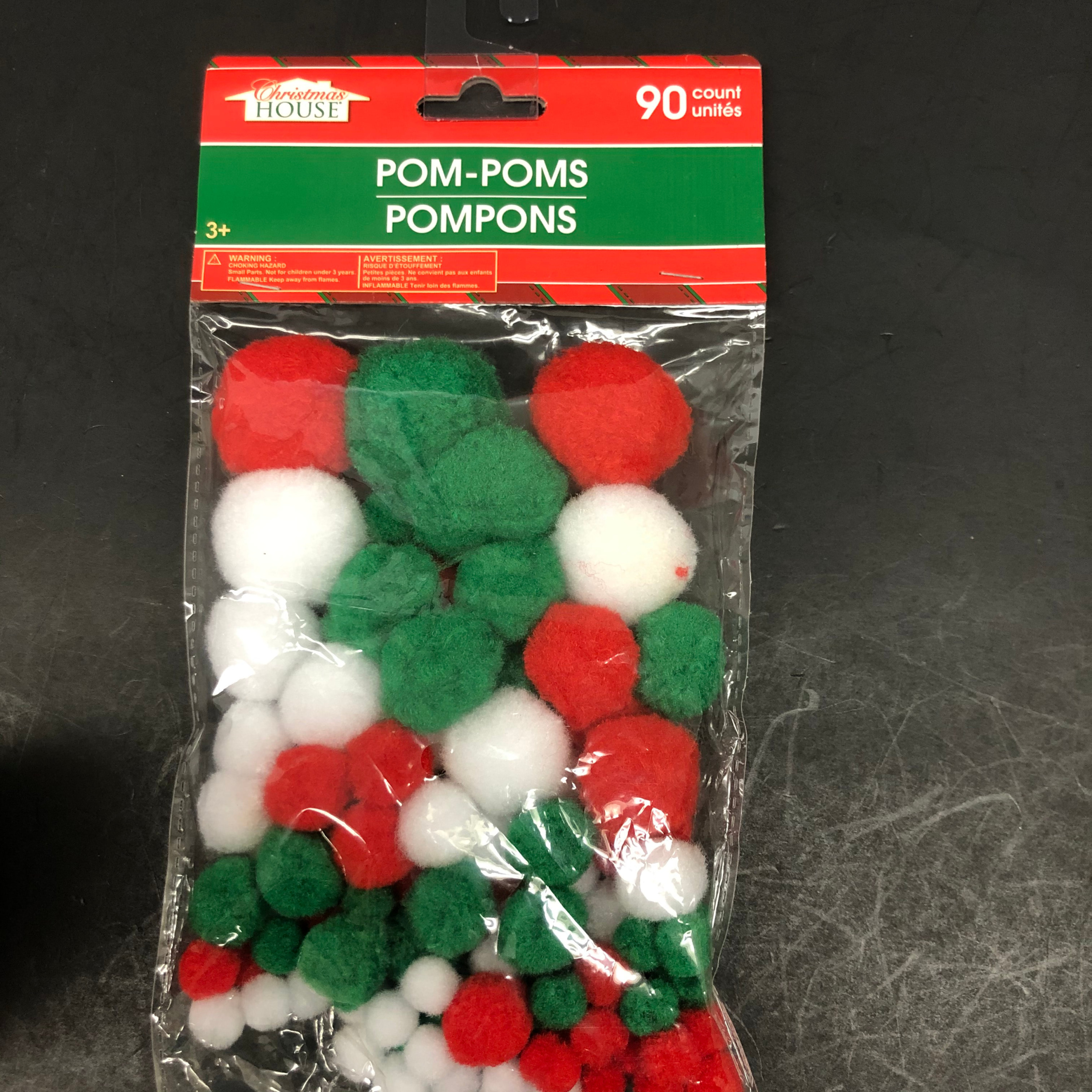 red pom poms (red and green)
